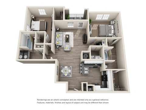 Floor plan for 2 beds, 2 baths, 1320 sqft